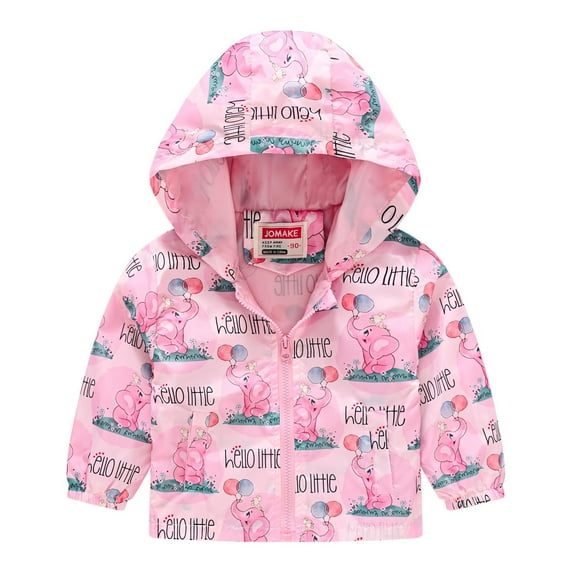 TMOYZQ Toddler Boys Girls Lightweight Waterproof Windbreaker Jacket Kids Fall Winter Long Sleeve Coats Cute Printed Zipper Hooded Rain Jacket Outwear