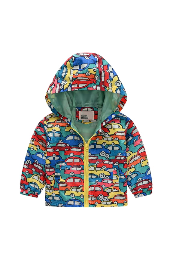 TMOYZQ Toddler Boys Girls Lightweight Waterproof Windbreaker Jacket Kids Fall Winter Long Sleeve Coats Cute Printed Zipper Hooded Rain Jacket Outwear On Clearance