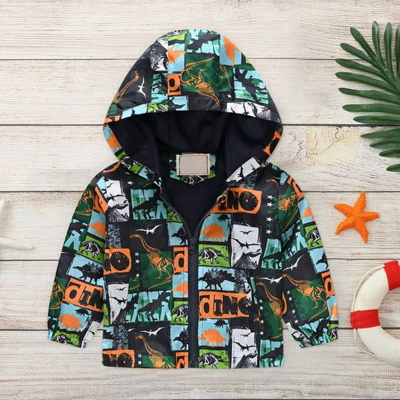 TMOYZQ Toddler Boys Girls Lightweight Waterproof Windbreaker Jacket Kids Fall Winter Long Sleeve Coats Cute Printed Zipper Hooded Rain Jacket Outwear