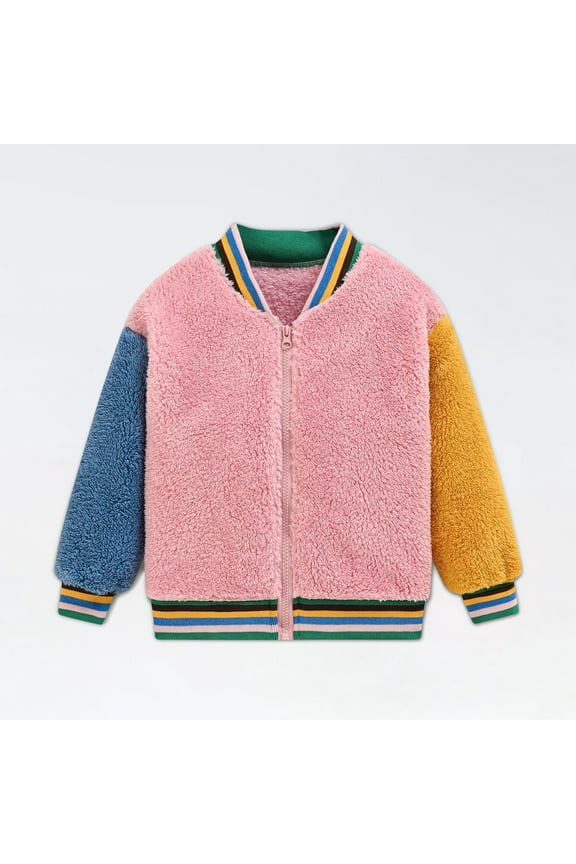 TMOYZQ Toddler Boys Girls Stitching Color Hoodie Fleece Jacket Newborn Infant Baby Casual Plush Zip Up Keep Warm Outwear Winter Fall Flannel Long Sleeve Thick Coat Clothes