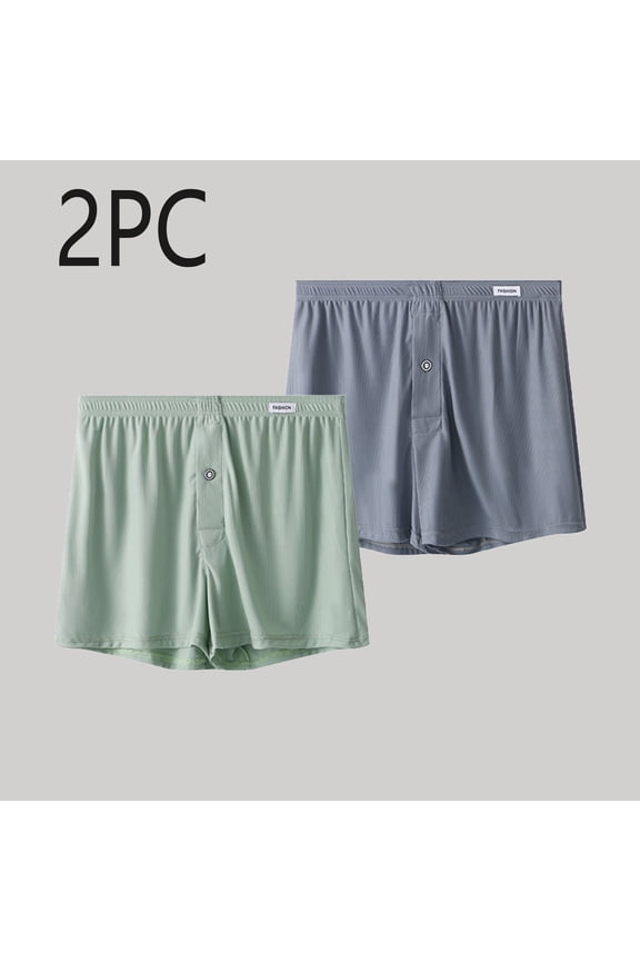 2 PC Men's Boxers Underwear Boxer Shorts Classic Lounge Loose Stretch Ribbed Knit Pajama Shorts