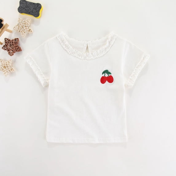 TMOYZQ Toddler Girls Crew Neck Tee Lettuce Trim Short Sleeve T-Shirts Infant Solid Color Casual Blouse Tops