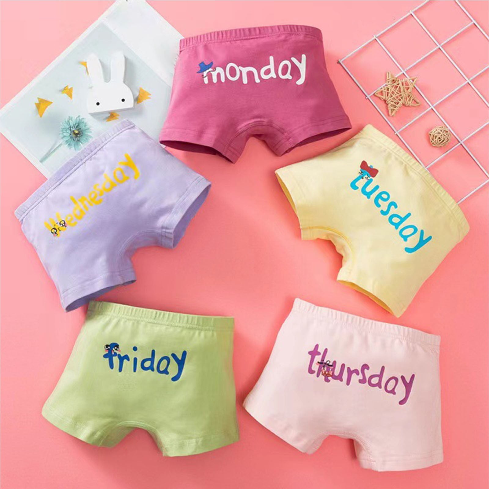 TMOYZQ Toddler Girls Underwear Kids Panties Little Baby Briefs Days of The Week Underpants Boyshort Pack of 5