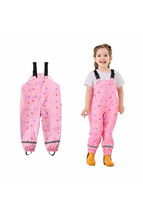 Toddlers Waterproof Rain Bib Pants Boys Girls Rain Pants Kids Cute Print Rain Overalls Trousers Lightweight Mud Pants Rainwear