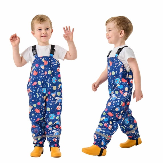 Miqool Toddlers Waterproof Rain Bib Pants Boys Girls Rain Pants Kids Cute Print Rain Overalls Trousers Lightweight Mud Pants Rainwear