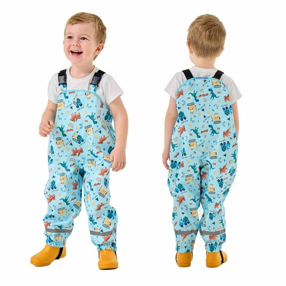 Miqool Toddlers Waterproof Rain Bib Pants Boys Girls Rain Pants Kids Cute Print Rain Overalls Trousers Lightweight Mud Pants Rainwear