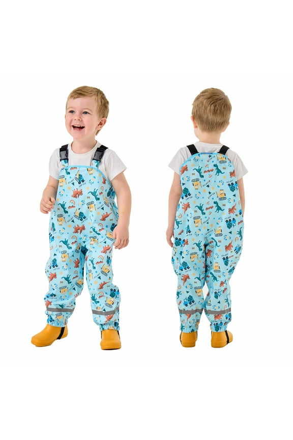 Toddlers Waterproof Rain Bib Pants Boys Girls Rain Pants Kids Cute Print Rain Overalls Trousers Lightweight Mud Pants Rainwear