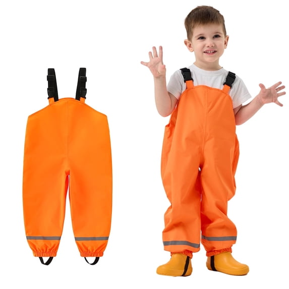 TMOYZQ Toddlers Waterproof Rain Bib Pants Boys Girls Rain Pants Kids Cute Rain Overalls Trousers Lightweight Mud Pants Rainwear