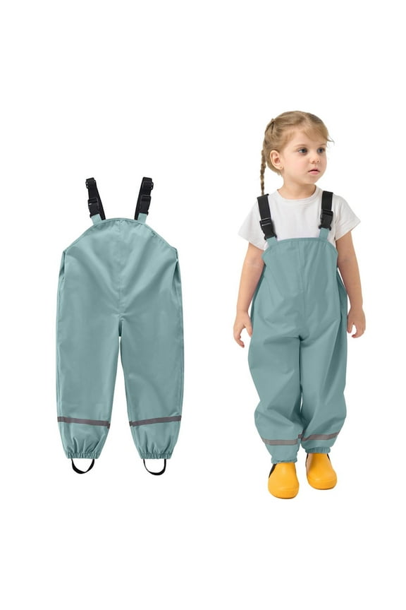 Toddlers Waterproof Rain Bib Pants Boys Girls Rain Pants Kids Cute Rain Overalls Trousers Lightweight Mud Pants Rainwear
