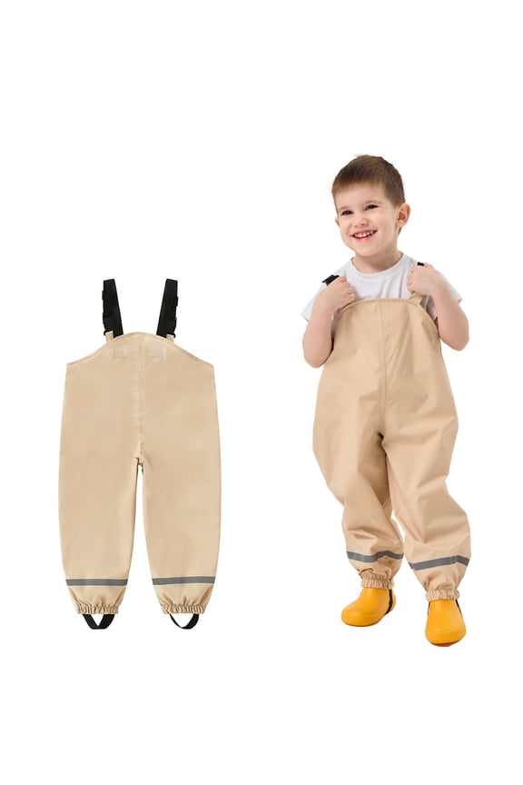 TMOYZQ Toddlers Waterproof Rain Bib Pants Boys Girls Rain Pants Kids Cute Rain Overalls Trousers Lightweight Mud Pants Rainwear