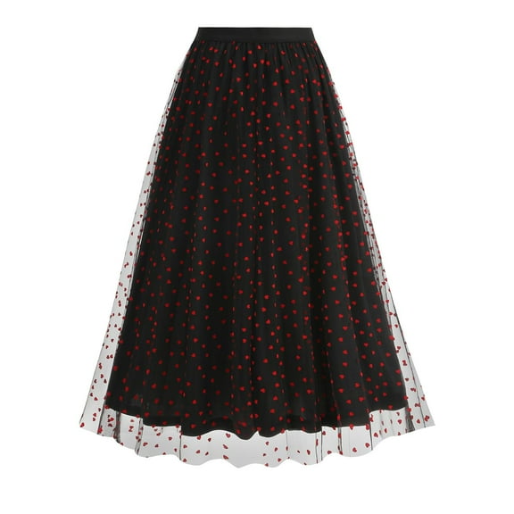 TMOYZQ Tulle Skirts for Women Casual Girl Tutu Skirt Elastic High Waist Layered Skirts Party Floral Mesh A-line Midi Skirts on Clearance