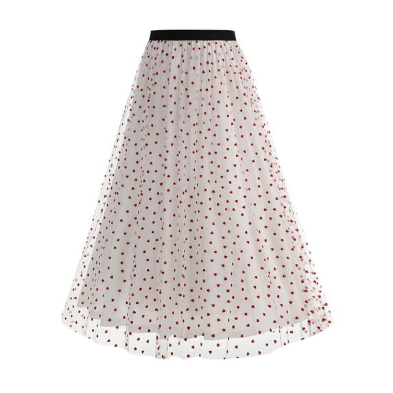 TMOYZQ Tulle Skirts for Women Casual Girl Tutu Skirt Elastic High Waist Layered Skirts Party Floral Mesh A-line Midi Skirts on Clearance