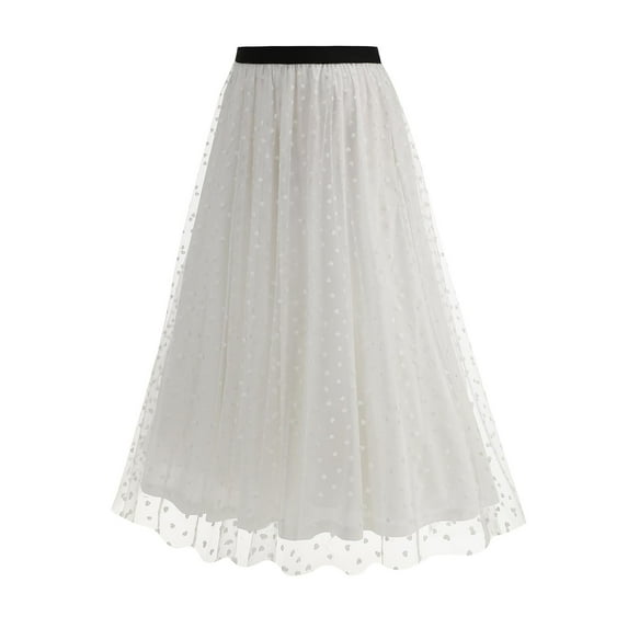 TMOYZQ Tulle Skirts for Women Casual Girl Tutu Skirt Elastic High Waist Layered Skirts Party Floral Mesh A-line Midi Skirts on Clearance