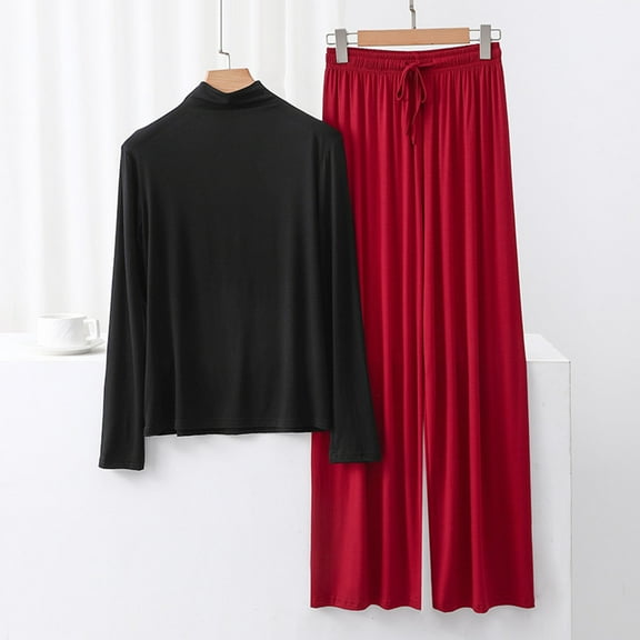 TMOYZQ Two Piece Sets for Women Summer Outfits Lounge Sets Mock Neck Long Sleeve Tops Wide Leg Crop Pants Vacation Travel Outfits