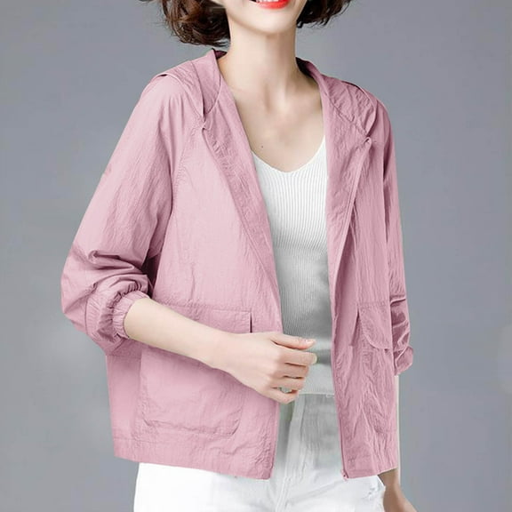 Cxenplz UPF 50 Cool Feeling Water Repellent Raincoats for Women Lightweight Hooded Outdoor Cycling Jacket Windbreaker