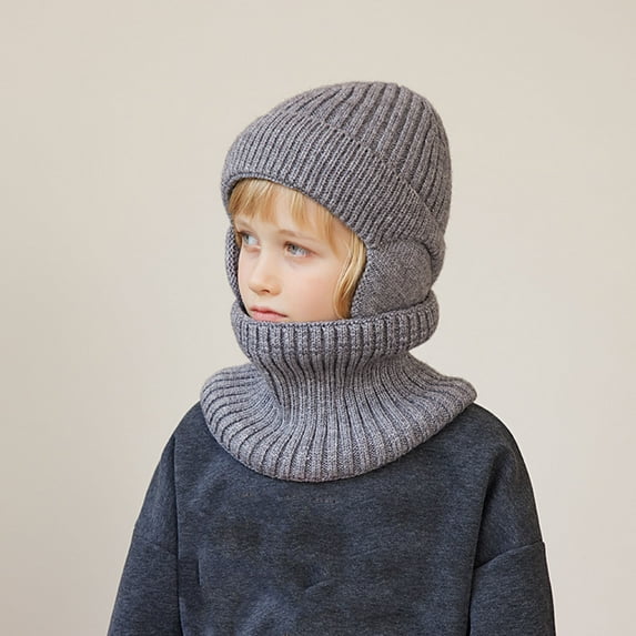 TMOYZQ Unisex Toddler Kids Winter Hats Scarf Set, Ribbed Cable Knit Soft Warm Thick Fleece Lining Earflap Hats Skull Caps Neck Warmer Set for 4-10 Year Old Baby Girls Boys