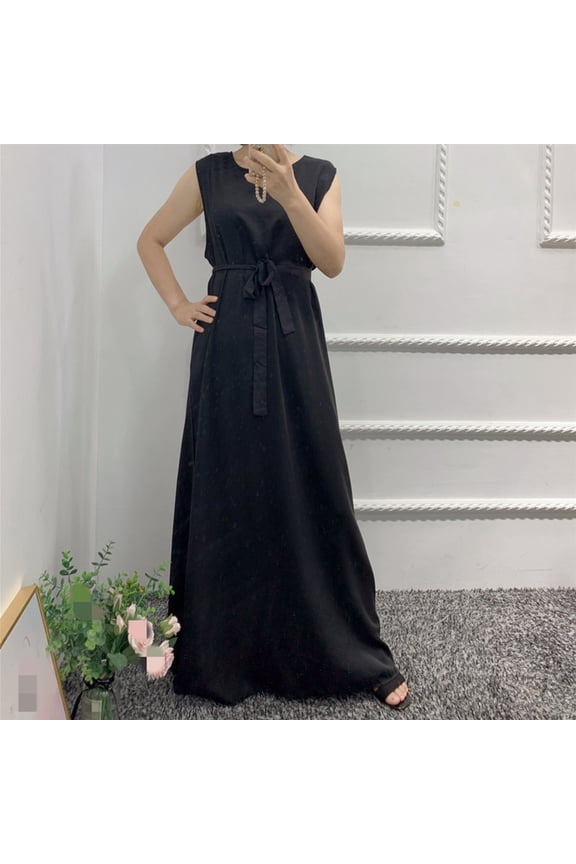 Wedding Guest Dresses for Women Sleeveless Trendy Crew Neck Elegant Cocktail Dresses Lightweight Solid Color A Line Homecoming Dresses