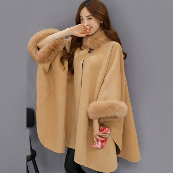 TMOYZQ Winter Coat Women's Cape Jacket Ladies Bat Sleeve Warm Cape Overcoat Long Cloak Outwear Casual Open Front Shawls on Sale Clearance