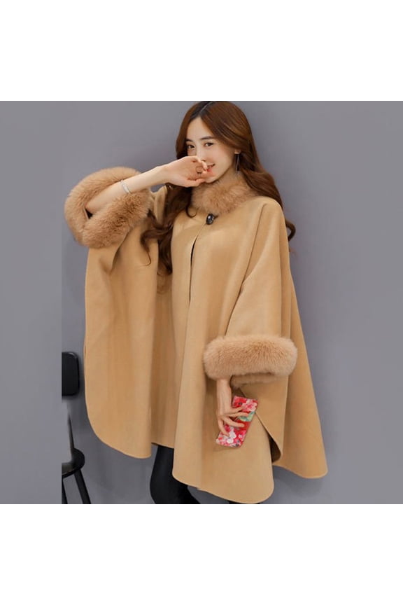Winter Coat Women's Cape Jacket Ladies Bat Sleeve Warm Cape Overcoat Long Cloak Outwear Casual Open Front Shawls on Sale Clearance