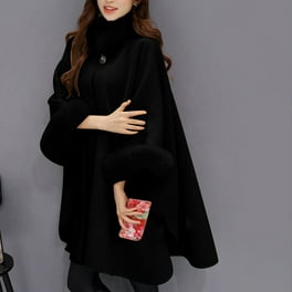 Winter Cape for Women Warm Cloak With Hood Wool Blend Poncho