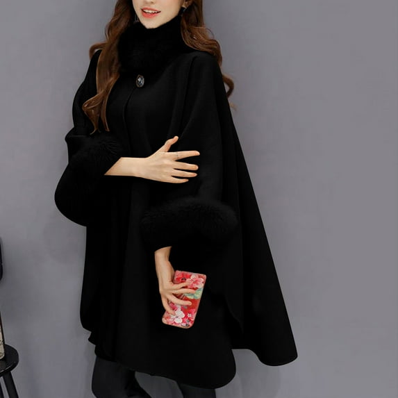 TMOYZQ Winter Coat Women's Cape Jacket Ladies Bat Sleeve Warm Cape Overcoat Long Cloak Outwear Casual Open Front Shawls on Sale Clearance