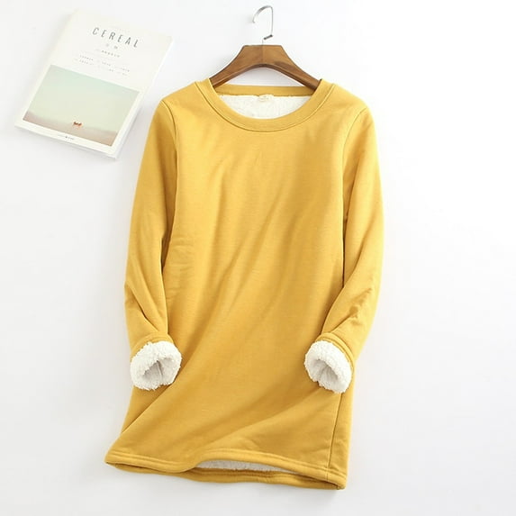 TMOYZQ Women Plus Size Soild Color Thick Soft Fleece Lined Sweatshirt Winter Velvet Thermal Scrub Undershirts O-neck Underwear Loose Warm Top