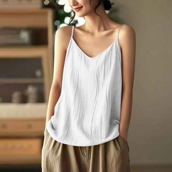 TMOYZQ Women Tops Scoop Neck Cami Sleeveless Tank Casual Summer Loose Tee Solid Color Shirts