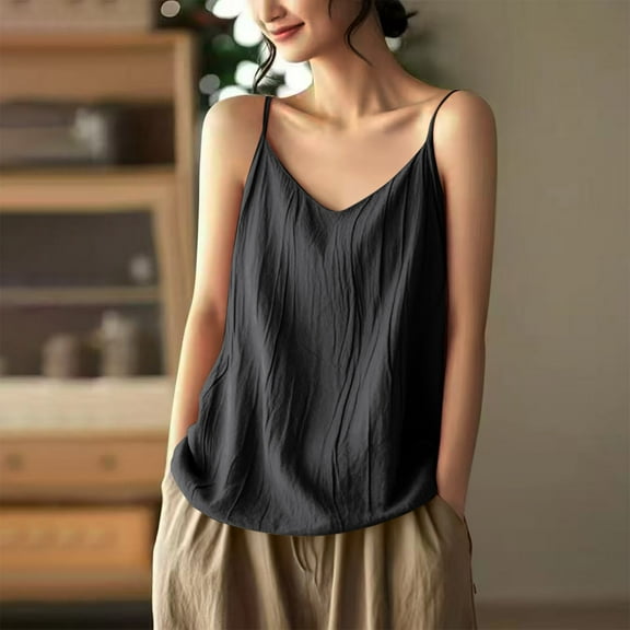 TMOYZQ Women Tops Scoop Neck Cami Sleeveless Tank Casual Summer Loose Tee Solid Color Shirts