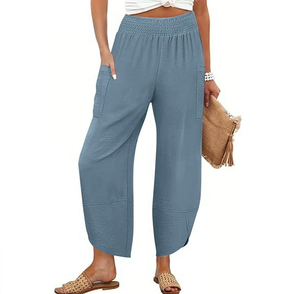 TMOYZQ Women Wide Leg Pants Casual Elastic Waist Loose Baggy Harem Comfy Beach Lounge Sweatpants with Pockets