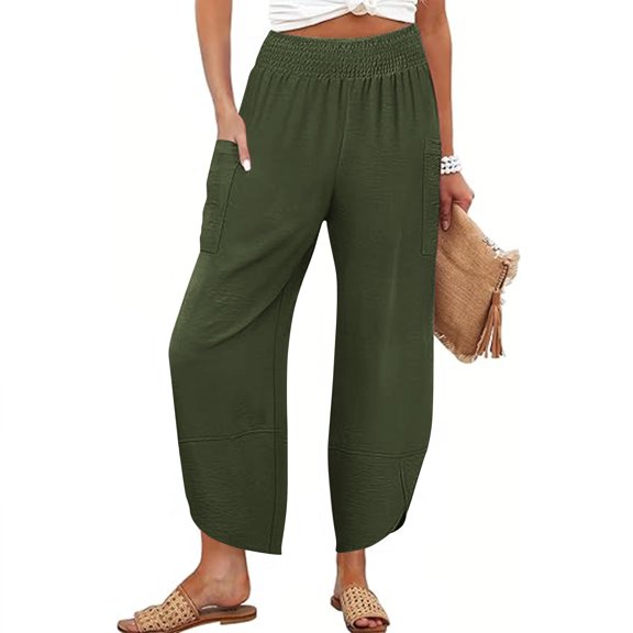 TMOYZQ Women Wide Leg Pants Casual Elastic Waist Loose Baggy Harem Comfy Beach Lounge Sweatpants with Pockets