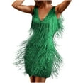 thumbnail image 1 of TMOYZQ Women's 1920s Sleeveless Tassels Flapper Bodycon Mini Dresses Layered Fringe V Neck Tank Dress Cocktail Party Latin Dance Ballroom Dress Clubwear, 1 of 1