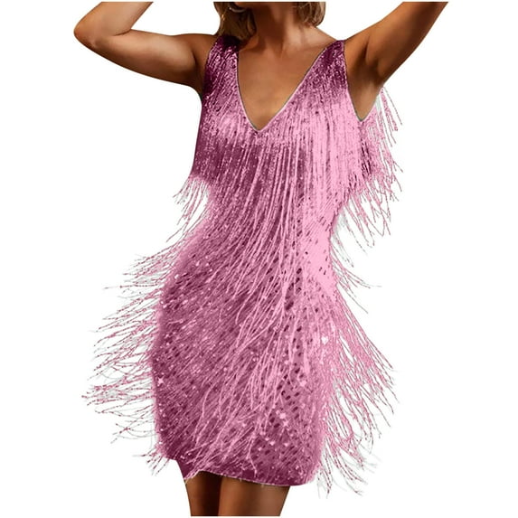 TMOYZQ Women's 1920s Sleeveless Tassels Flapper Bodycon Mini Dresses Layered Fringe V Neck Tank Dress Cocktail Party Latin Dance Ballroom Dress Clubwear