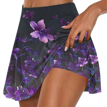 TMOYZQ Women's 2-in-1 Golf Tennis Skirt with Built in Shorts, Summer Casual Floral Print A-Line Mini Skirt High Waisted Workout Athletic Skirt Skort