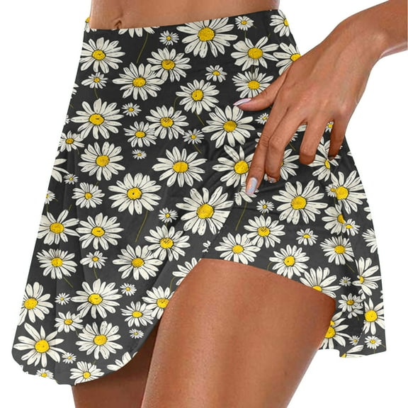 TMOYZQ Women's 2-in-1 Golf Tennis Skirt with Built in Shorts, Summer Casual Floral Print A-Line Mini Skirt High Waisted Workout Athletic Skirt Skort