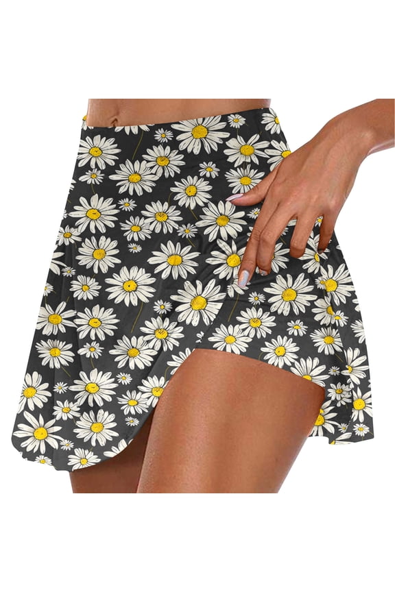 Women's 2-in-1 Golf Tennis Skirt with Built in Shorts, Summer Casual Floral Print A-Line Mini Skirt High Waisted Workout Athletic Skirt Skort