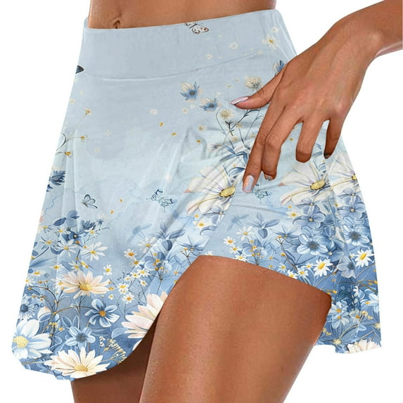 TMOYZQ Women's 2-in-1 Golf Tennis Skirt with Built in Shorts, Summer Casual Floral Print A-Line Mini Skirt High Waisted Workout Athletic Skirt Skort