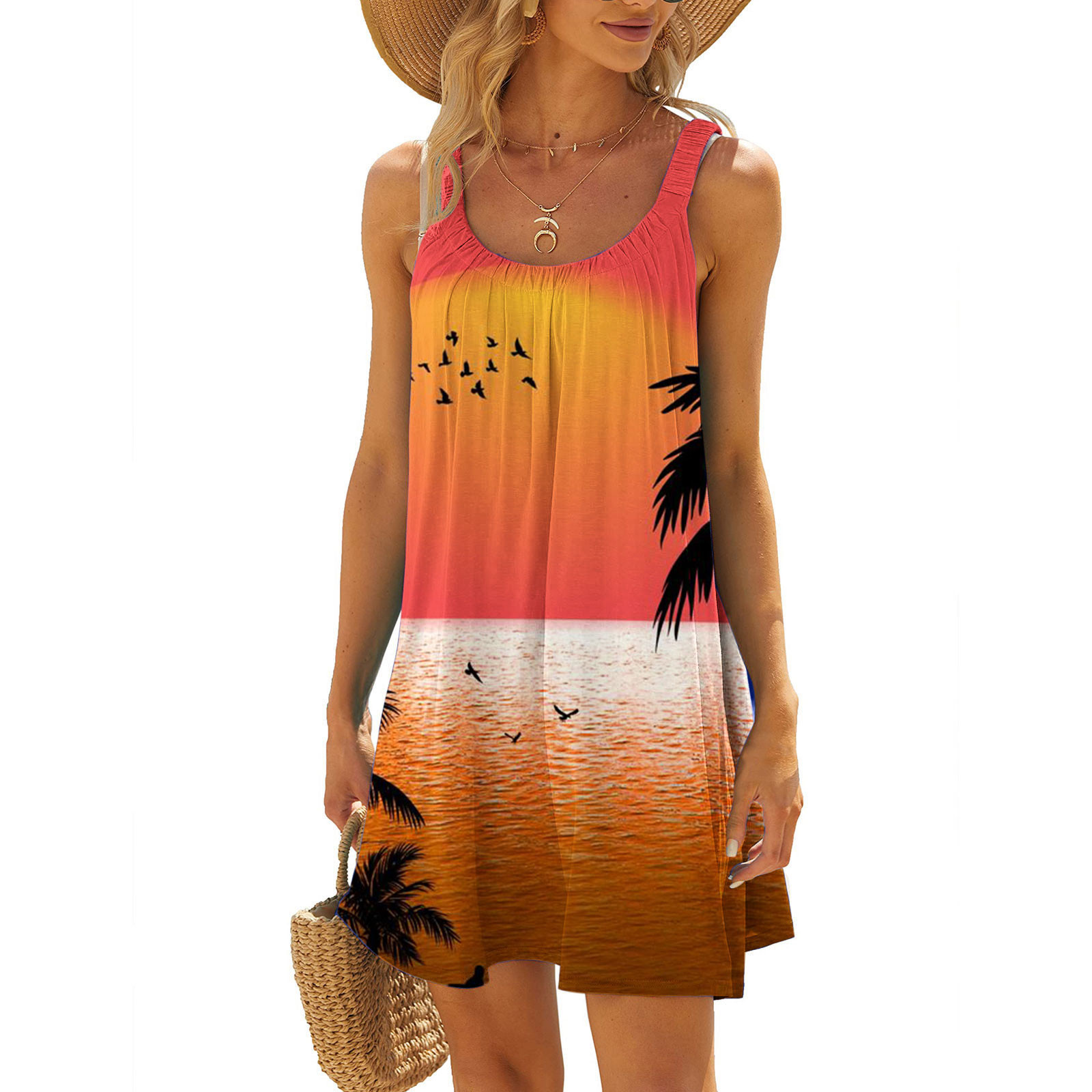 BAIKUTOUAN Women's Sling Beach Dress - Shining Carpet Pattern, Casual Swing Tank Dress