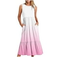 thumbnail image 1 of TMOYZQ Women's 2024 Summer Gradient Color Ruffle Hem Flowy Long Maxi Dress Casual Short Sleeve A Line Beach Party Vacation Sundresses Cocktail Dresses with Pockets, 1 of 4