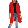 thumbnail image 1 of TMOYZQ Women's 3/4 Ruched Sleeve Lightweight Long Work Office Blazer Jackets Casual Business One Button Open Front Notch Lapel Office Suit Jackets, 1 of 5