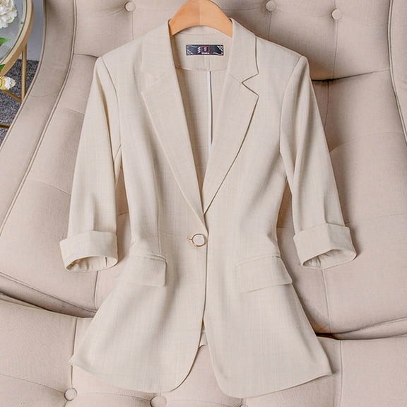 Cxenplz Women's 3/4 Sleeve Blazer Jacket Bussiness Casual Striped Suit Jacket Work Lightweight Blazers
