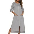 thumbnail image 1 of TMOYZQ Women's 3/4 Sleeve Full Length Nightshirt Round Neck Zip Up Pajama Dress Nightgown Soft Comfy Long Nighties Sleepwear Sleep Dress with Pockets, 1 of 4