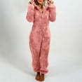 thumbnail image 1 of TMOYZQ Women's Adult Onesie Pajamas, Long Sleeve Zipper Front One Piece Flannel Hooded Rompers Jumpsuit Bodysuits Cute Ear Winter Warm Sleepwear Overalls Homewear, 1 of 5