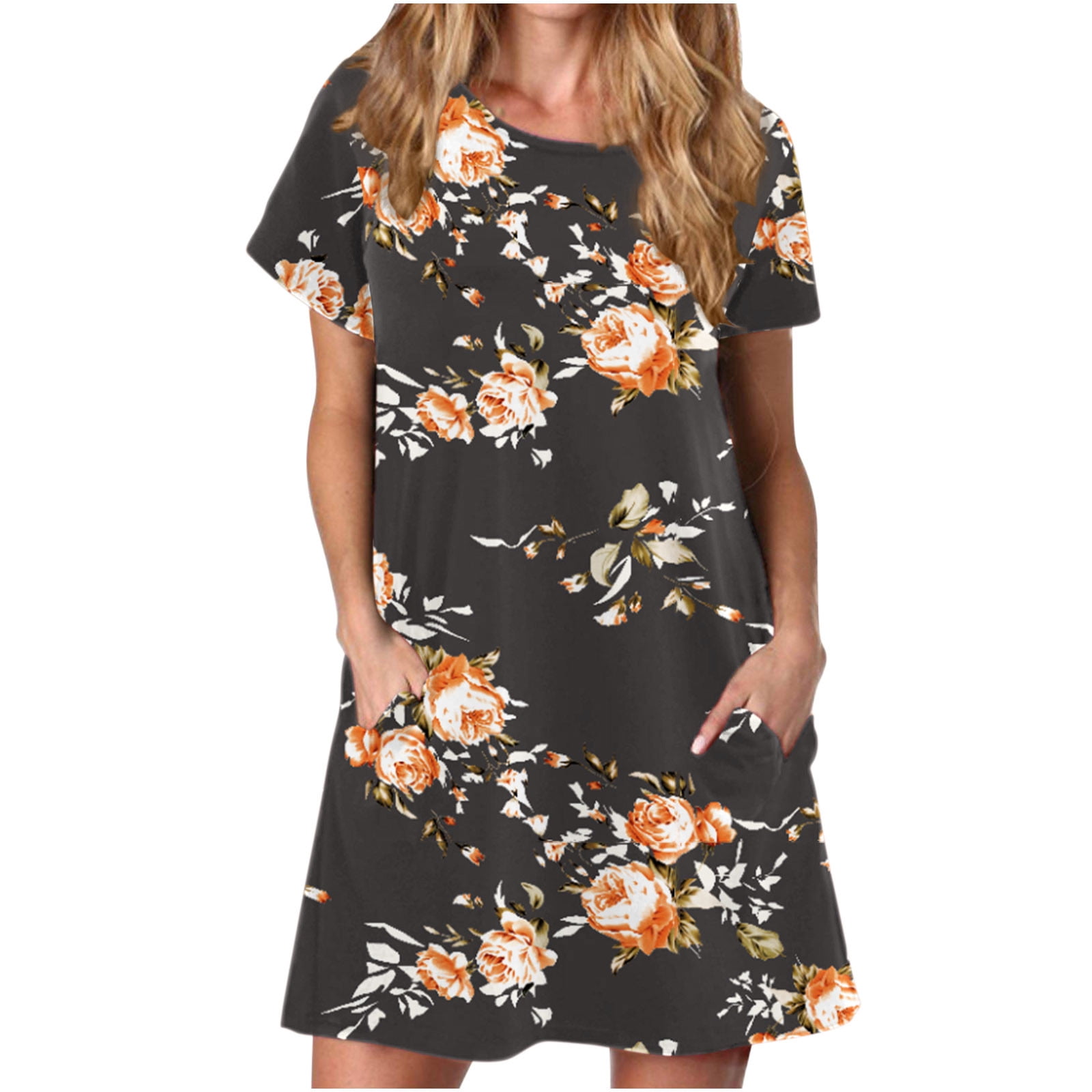 Damen Blumenprint Kleid Langarm - V-Ausschnitt Bohemian Mini Kleid Mit Taschen
