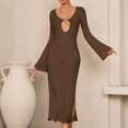 thumbnail image 1 of Cxenplz Women's Beach Cover Ups Long Sleeve Hollow Out Side Split Swim Bathing Crochet Dress, 1 of 4