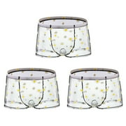 TMOYZQ 3 PC Mens Underwear Ice Silk Printed Boxer Brief See-Through Transparent Briefs