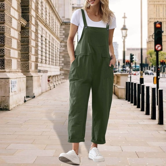 TMOYZQ Women's Boho Jumpsuits Summer Casual Wide Leg Overalls Loose Fit Baggy Rompers with Pockets
