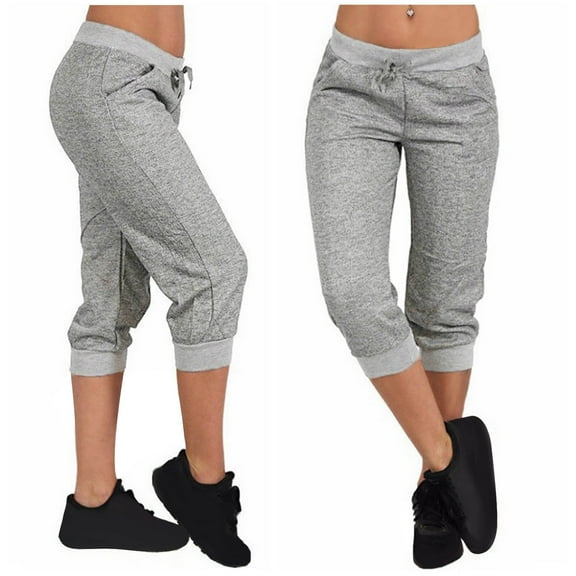 TMOYZQ Women's Capri Jogger Pants, Lightweight Soft Stretch Lounge Pants Casual Comfy Cropped Pants Outdoor Athletic Workout Sweatpants Tapered Pants with Pockets