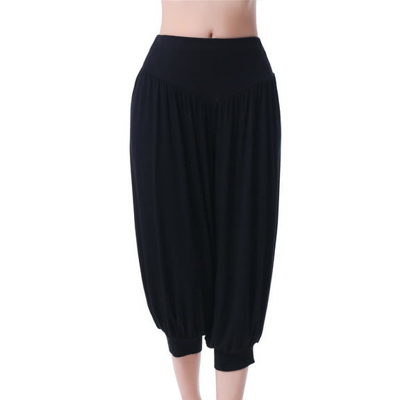TMOYZQ Women's Casual Lantern Tapered Harem Capri Pants High Waisted Summer Baggy Wide Leg Loose Yoga Pants Cropped Pants Trousers Comfy Lounge Pants