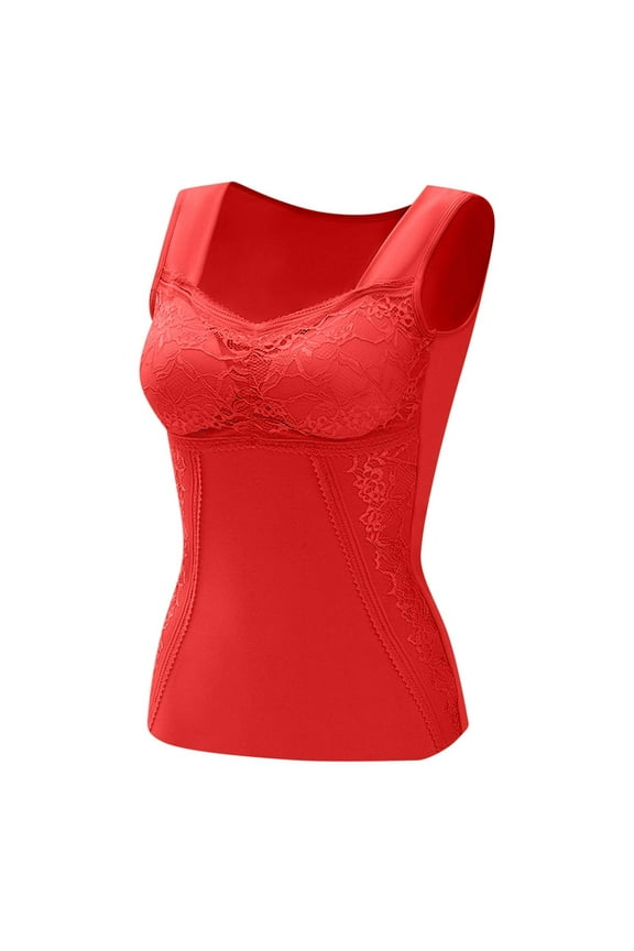 Women's Compression Tank Tops Lace Sleeveless Thermal Underwear Tops Seamless Tummy Control Shapewear Camisoles Undershirt Warm Base Layer Veast with Built-In Bra