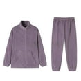 thumbnail image 1 of TMOYZQ Women's Coral Fleece Pajamas Set Homewear Velvet Ultra Soft Flannel Loungewear Casual Fall Winter Fashion Zipper Up Sleepwear 2 Piece Pjs Set, 1 of 3